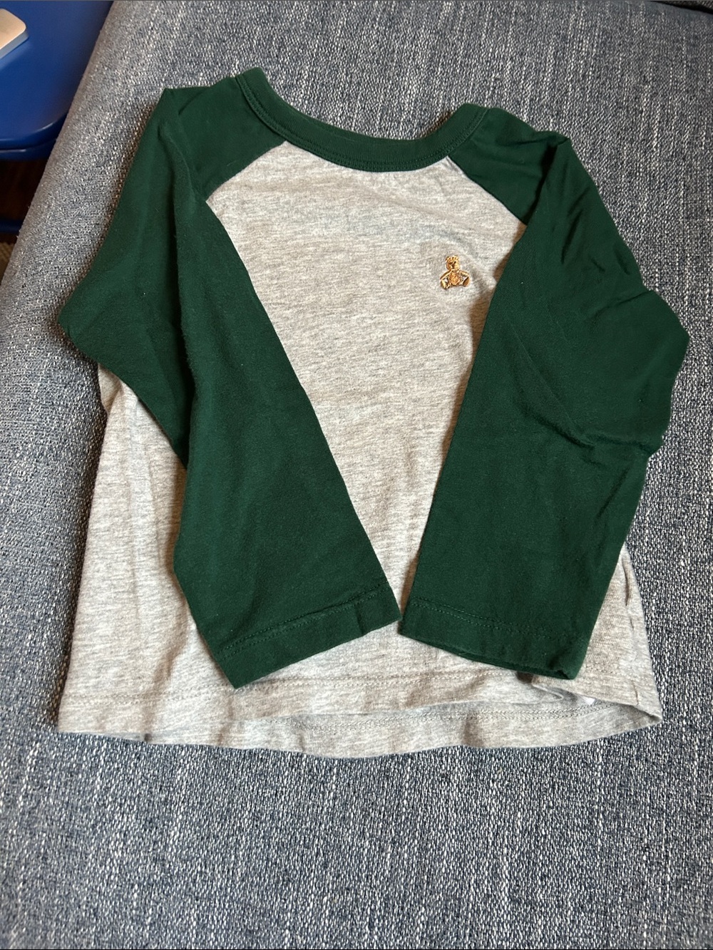 GAP Boys' Raglan Long-Sleeve Tee in Heather Gray and Dark Green